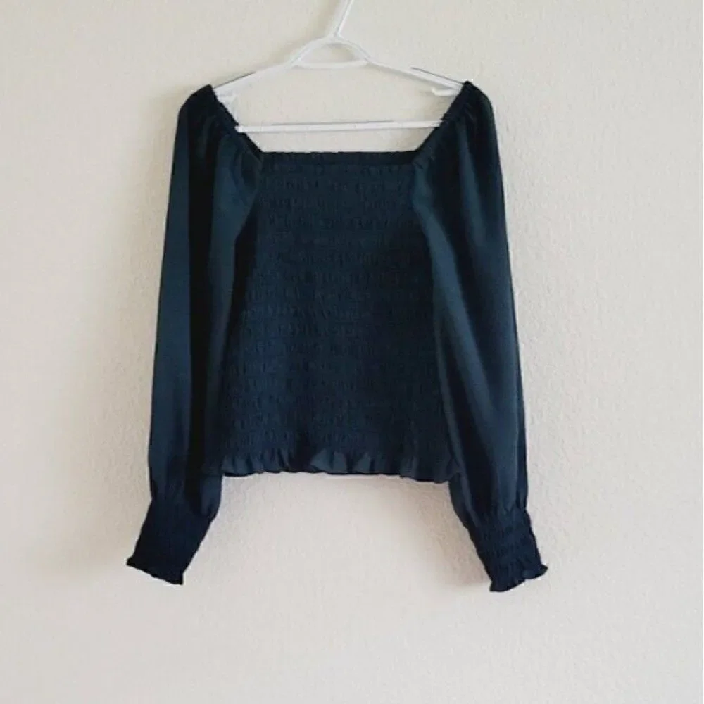 Madewell Lucie Bubble Sleeve Smocked Top in Green Women's Size S